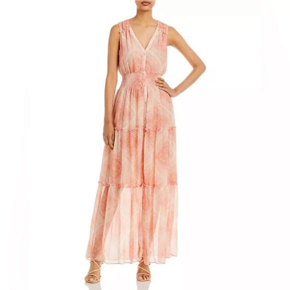 NWT Ramy Brook Printed Poppy Peach Maxi Dress Silk Blend Small - Picture 1 of 11